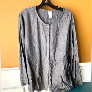 Eileen Fisher Women’s Silk Linen Blend Grey Button-down Tunic Blouse Size L
